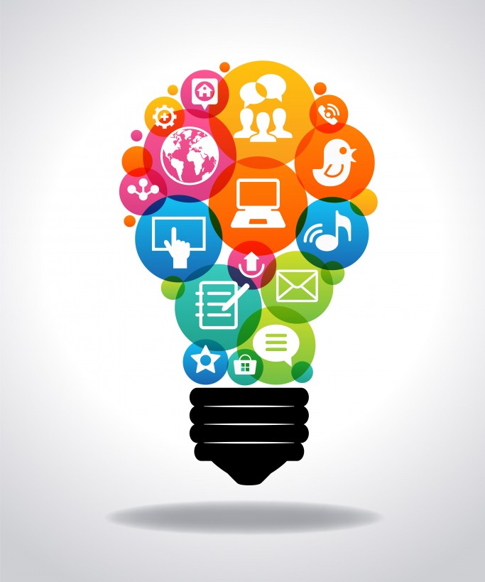 Light bulb with colorful Social Media icons